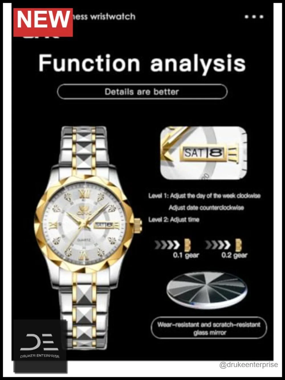 Stainless Steel Luminous Waterproof Dress Watch